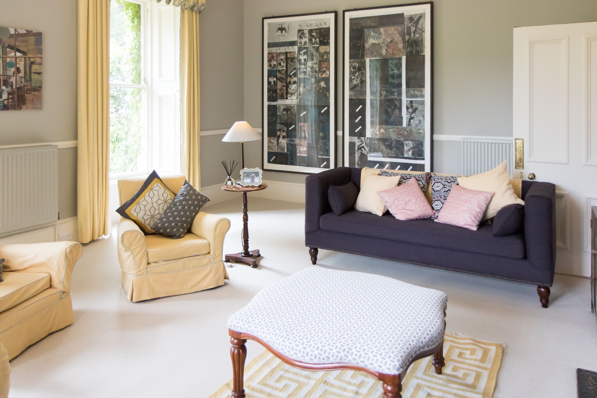 Light-filled lounge with artwork